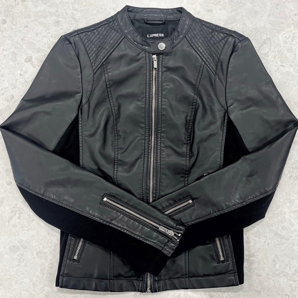 NWOT EXPRESS Black Faux Leather Moto Jacket Size XS